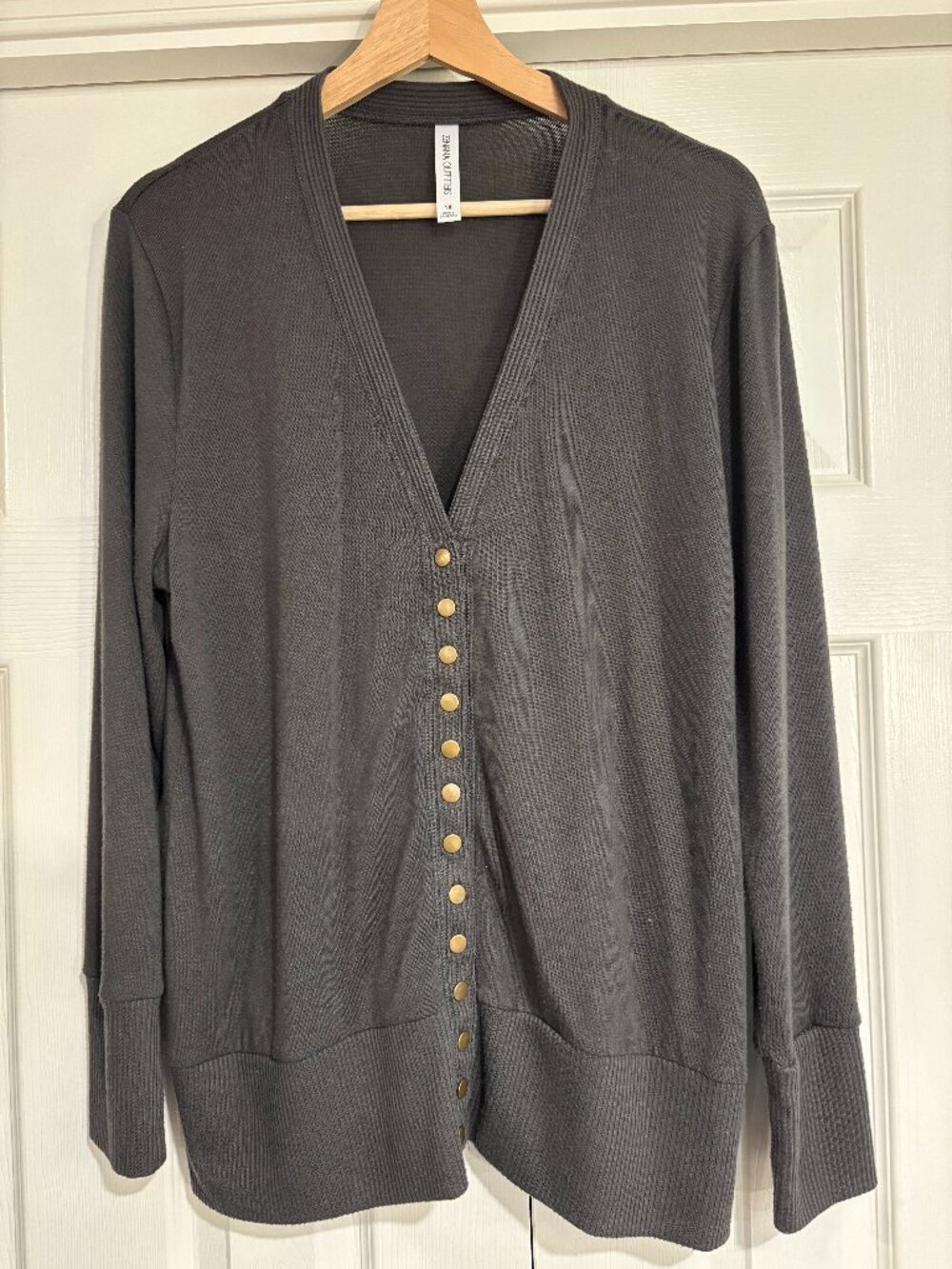 Zenana Outfiters Gray Button Front V-Neck Cardigan Office Business Casual 1X